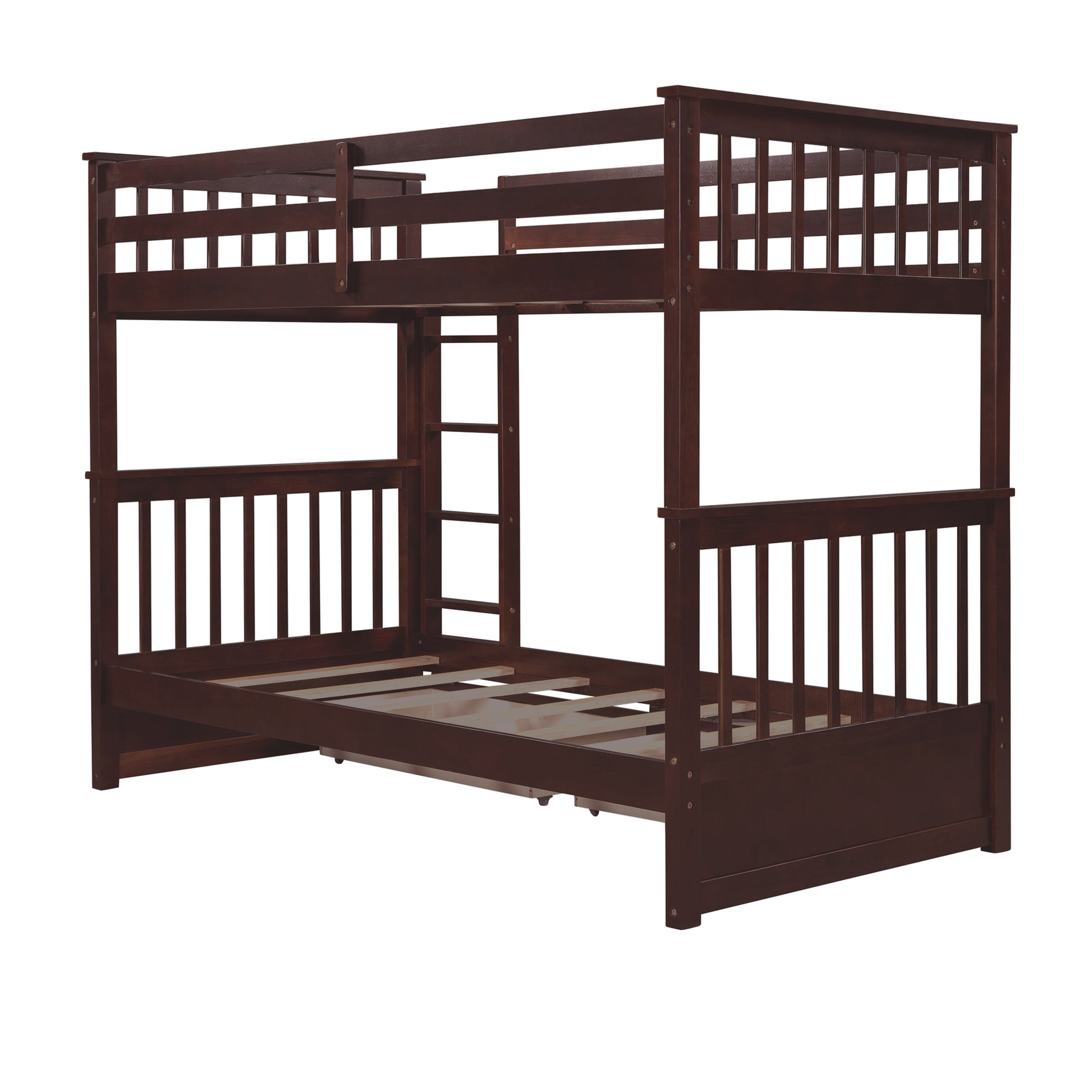 Twin Over Twin Bunk Bed With Ladders And Two Storage Drawers Espresso Old Sku:Lt000265Aap Espresso Solid Wood