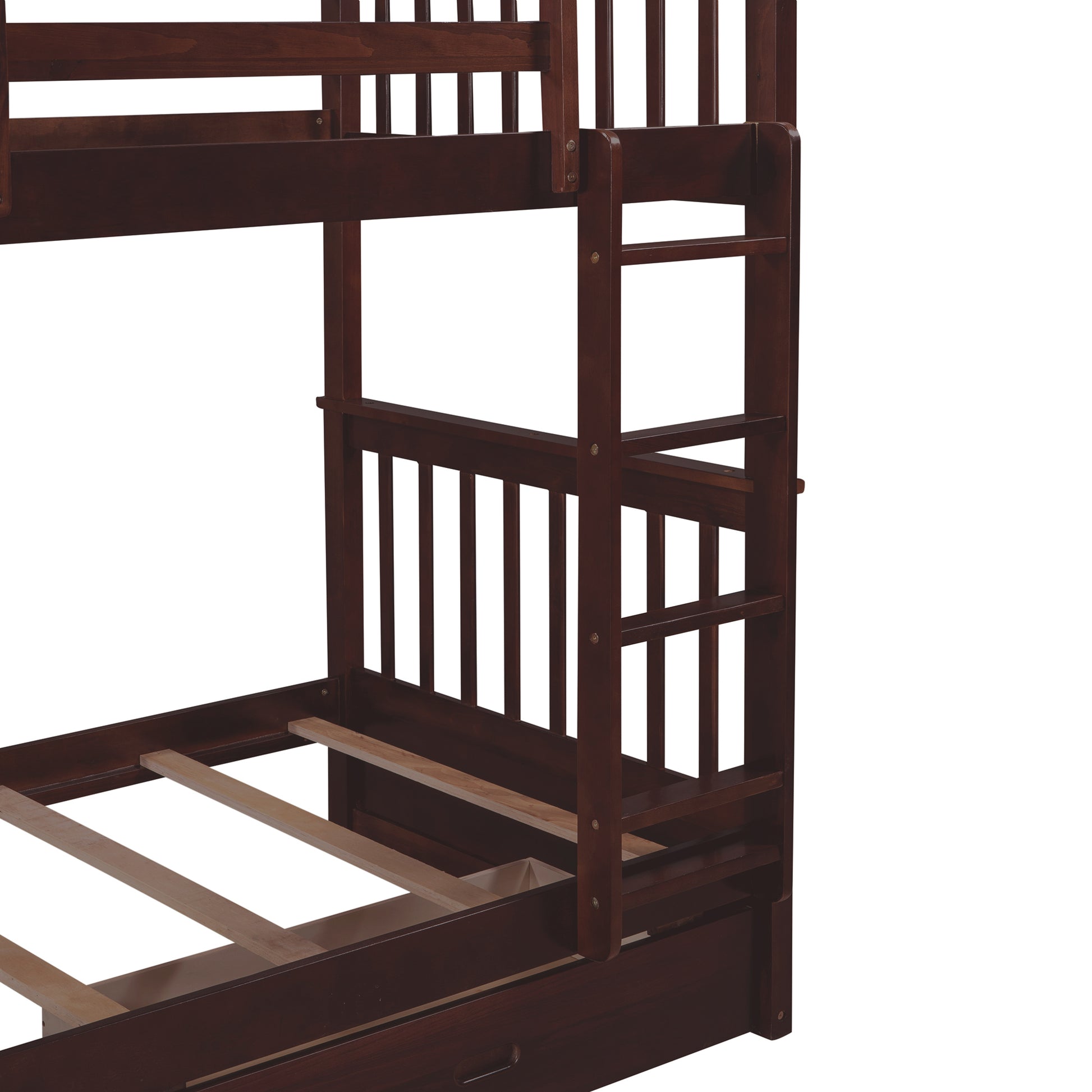 Twin Over Twin Bunk Bed With Ladders And Two Storage Drawers Espresso Old Sku:Lt000265Aap Espresso Solid Wood