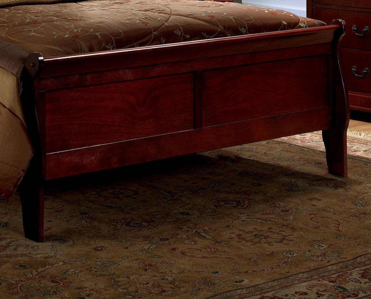 Queen Size Bed Cherry Louis Phillipe Solidwood 1Pc Bed Bedroom Sleigh Bed Bedroom Furniture Box Spring Required Queen Cherry Brown Bedroom Contemporary,Modern Bed Frame Solid Wood