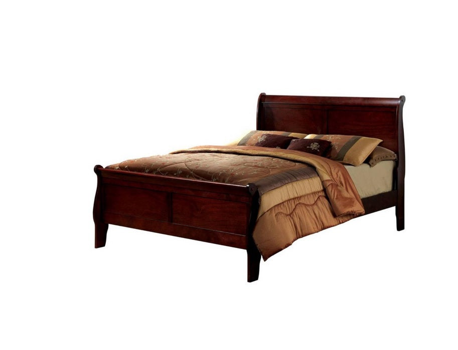 Queen Size Bed Cherry Louis Phillipe Solidwood 1Pc Bed Bedroom Sleigh Bed Bedroom Furniture Box Spring Required Queen Cherry Brown Bedroom Contemporary,Modern Bed Frame Solid Wood