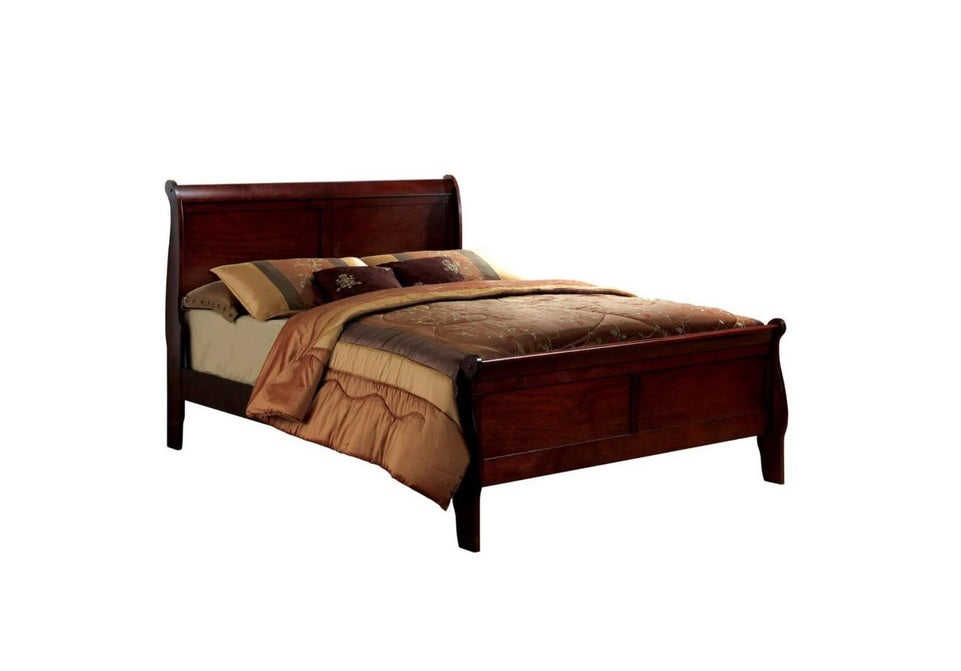 Eastern King Size Bed Cherry Louis Phillipe Solidwood 1Pc Bed Bedroom Sleigh Bed Box Spring Required King Cherry Wood Brown Bedroom Contemporary,Modern Rubberwood Bed Frame Solid Wood