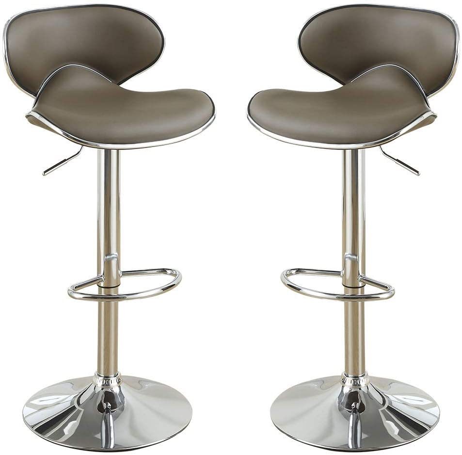 Espresso Faux Leather Pvc Bar Stool Counter Height Chairs Set Of 2 Adjustable Height Kitchen Island Stools Espresso Dining Room Modern Metal