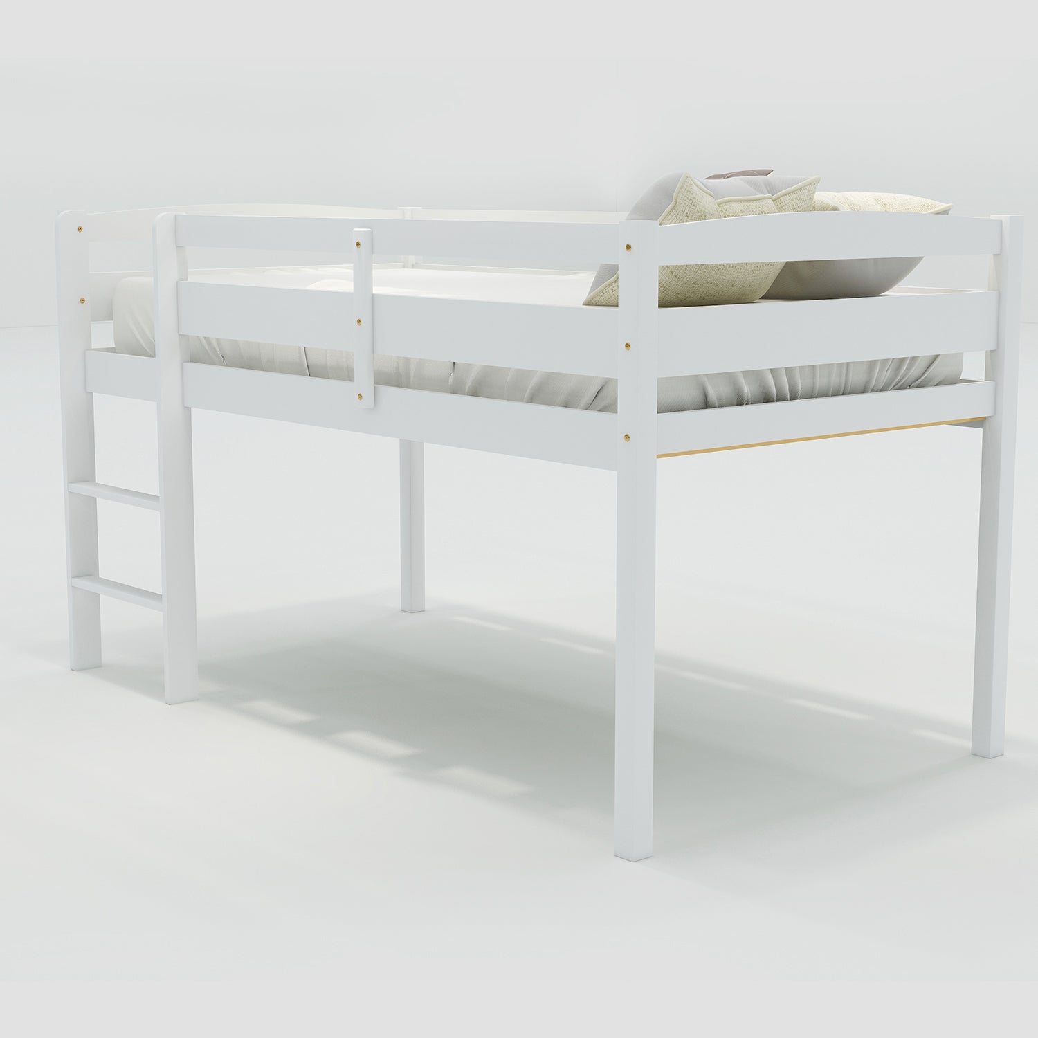 Twin Wood Loft Bed Low Loft Beds With Ladder,Twin,White Old Sku :Wf192082Aak White Solid Wood