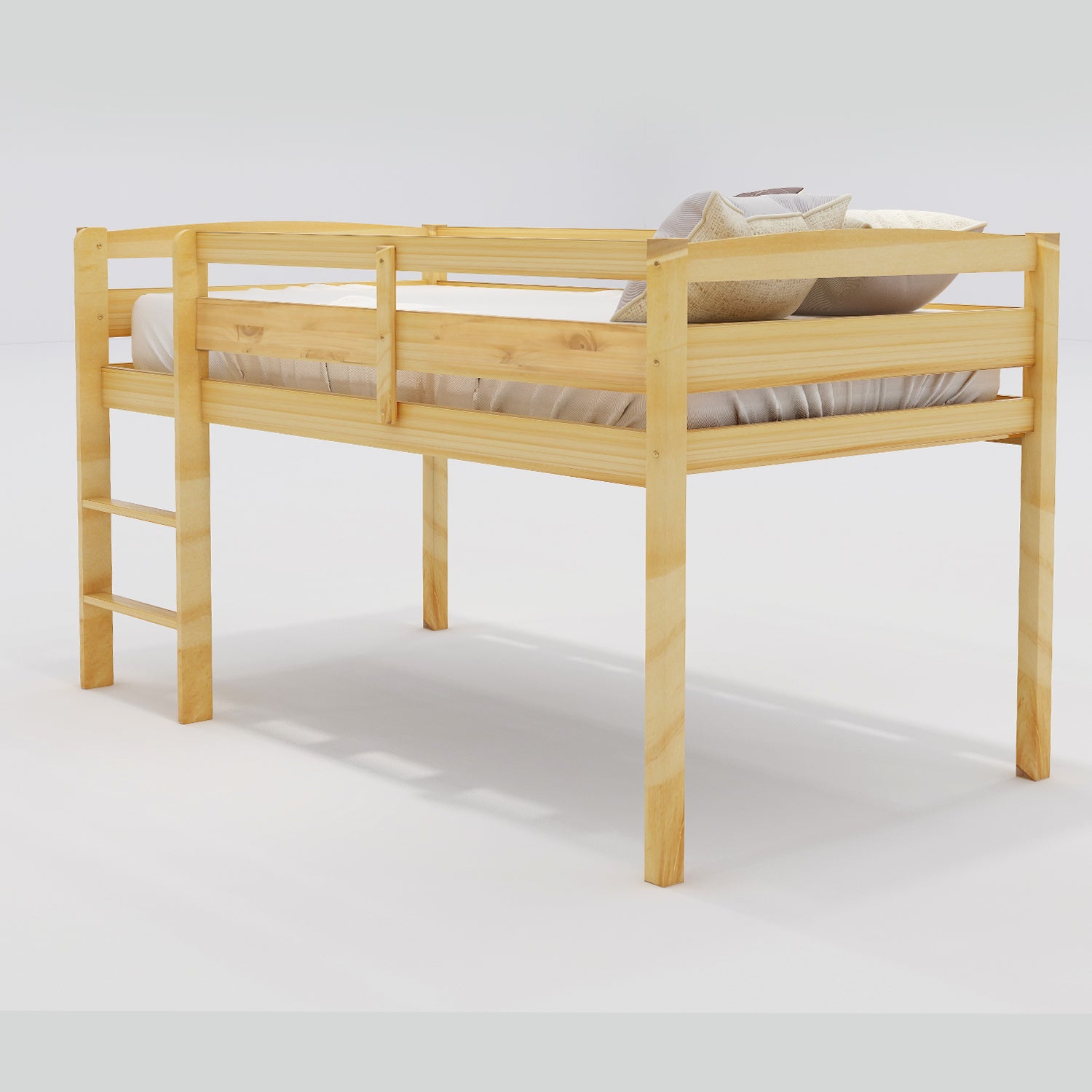 Twin Wood Loft Bed Low Loft Beds With Ladder,Twin,Walnut Old Sku :Wf192082Aad Walnut Solid Wood