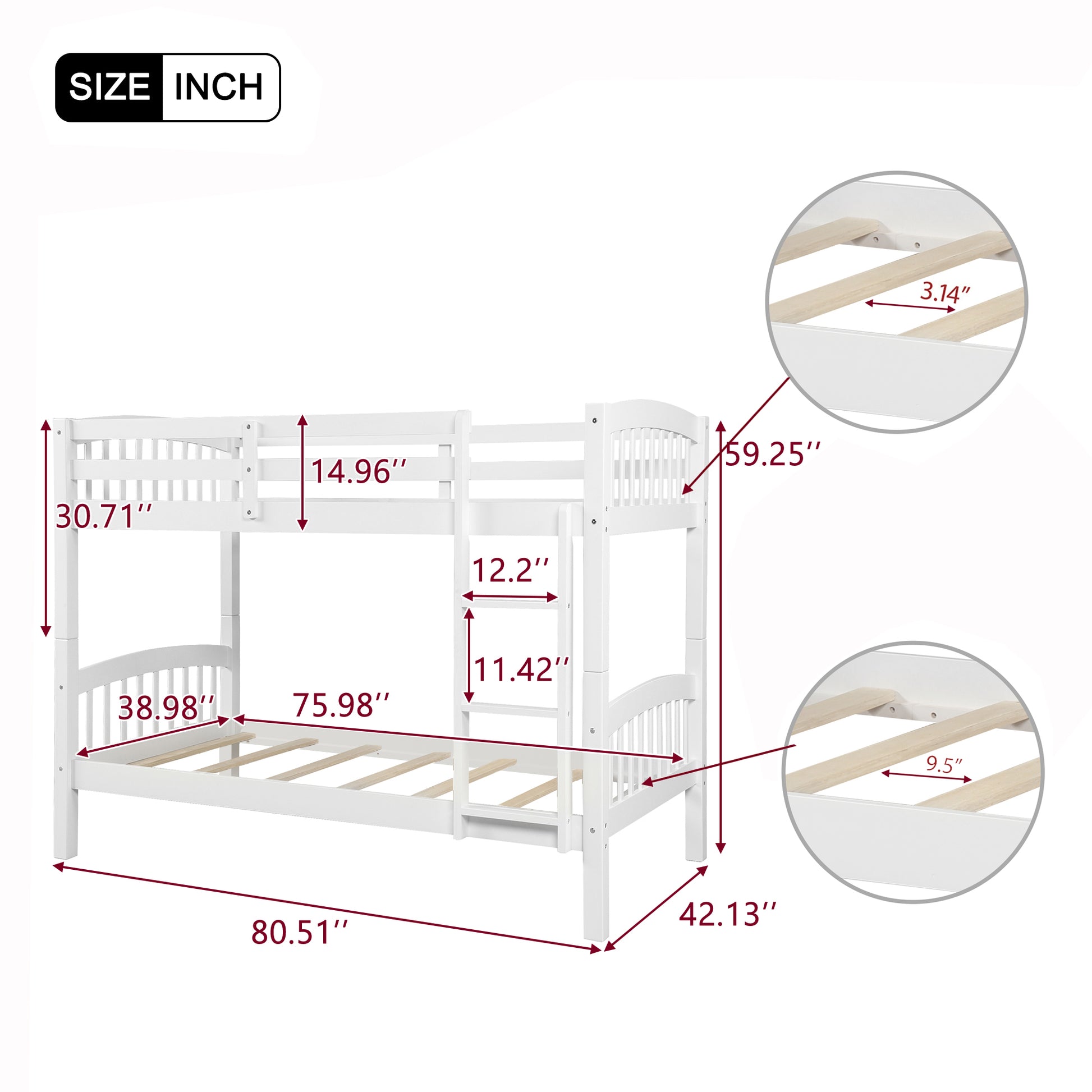 Twin Over Twin Bunk Bed With Ladder,White Old Sku: Lp000066Aak White Solid Wood