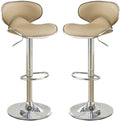 Brown Faux Leather Pvc Bar Stool Counter Height Chairs Set Of 2 Adjustable Height Kitchen Island Stools Brown Dining Room Contemporary,Modern Metal
