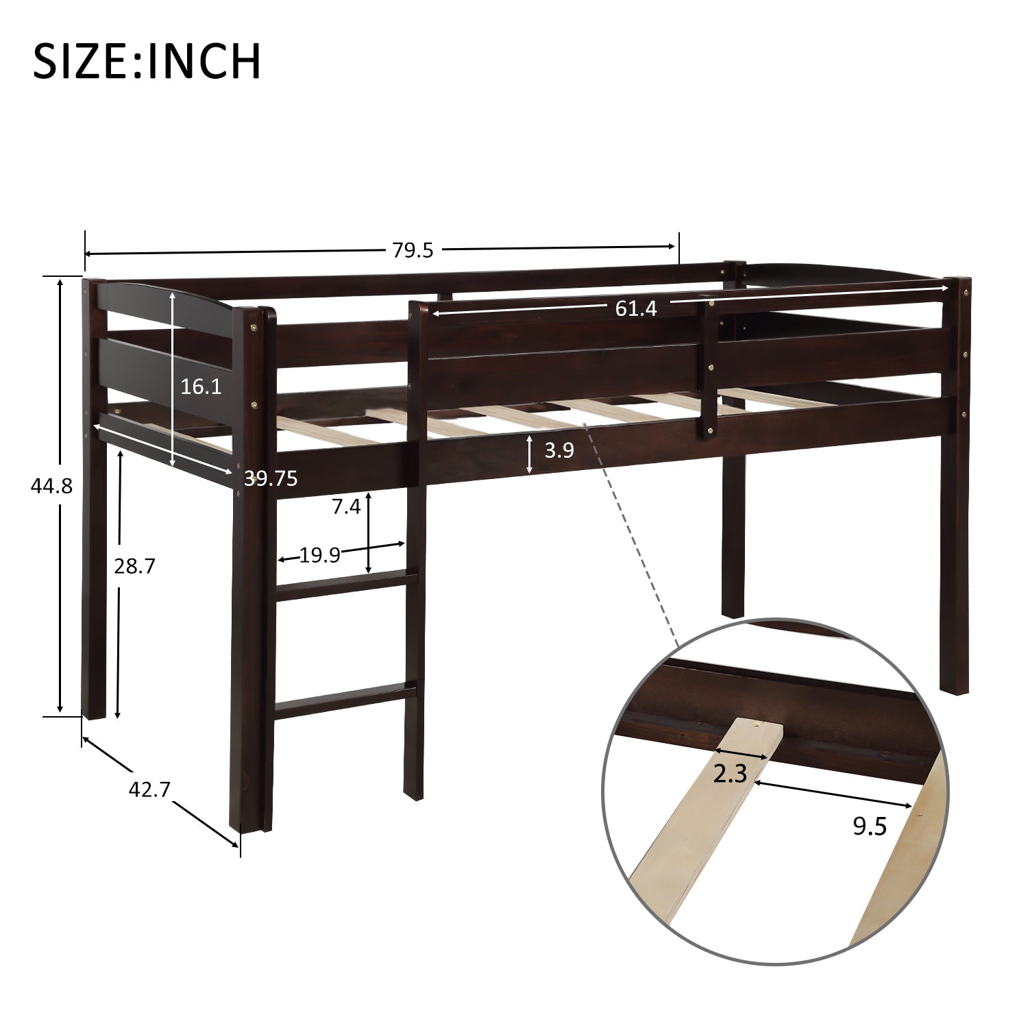 Twin Wood Loft Bed Low Loft Beds With Ladder,Twin,Espresso Old Sku :Wf192082Aap Espresso Solid Wood