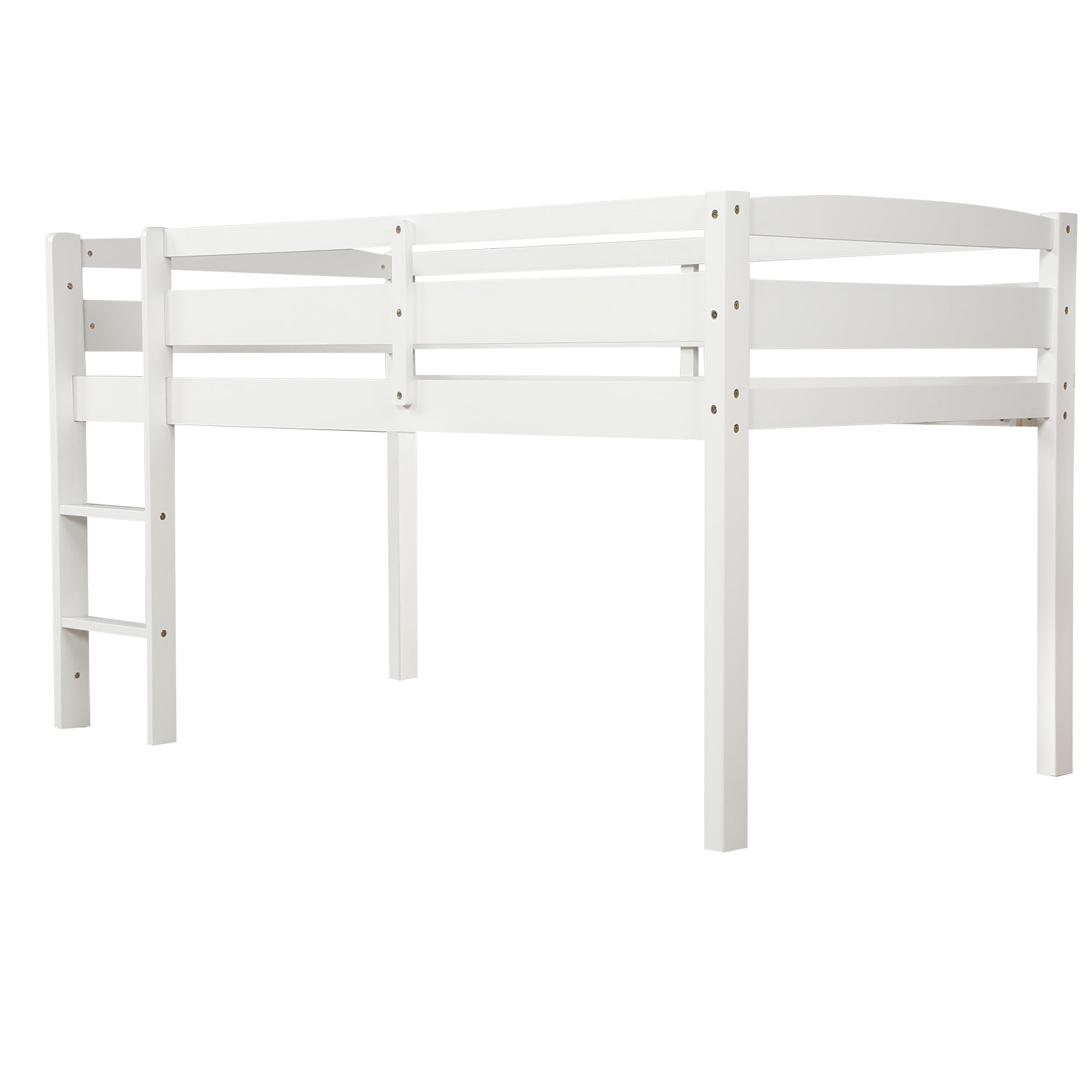 Twin Wood Loft Bed Low Loft Beds With Ladder,Twin,White Old Sku :Wf192082Aak White Solid Wood