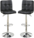 Black Faux Leather Bar Stool Counter Height Chairs Set Of 2 Adjustable Height Kitchen Island Stools Modern Black Dining Room Contemporary,Modern Bar Stools Tufted Back Metal