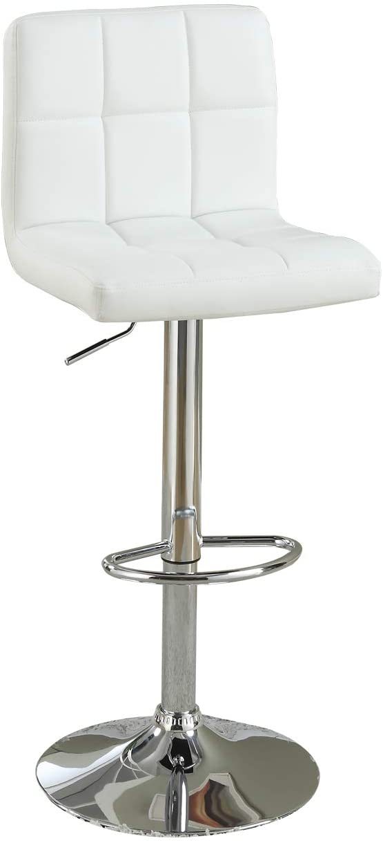 White Faux Leather Bar Stool Counter Height Chairs Set Of 2 Adjustable Height Kitchen Island Stools Modern White Dining Room Contemporary,Modern Bar Stools Tufted Back Metal