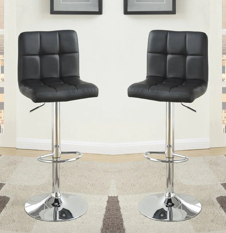 Black Faux Leather Bar Stool Counter Height Chairs Set Of 2 Adjustable Height Kitchen Island Stools Modern Black Dining Room Contemporary,Modern Bar Stools Tufted Back Metal