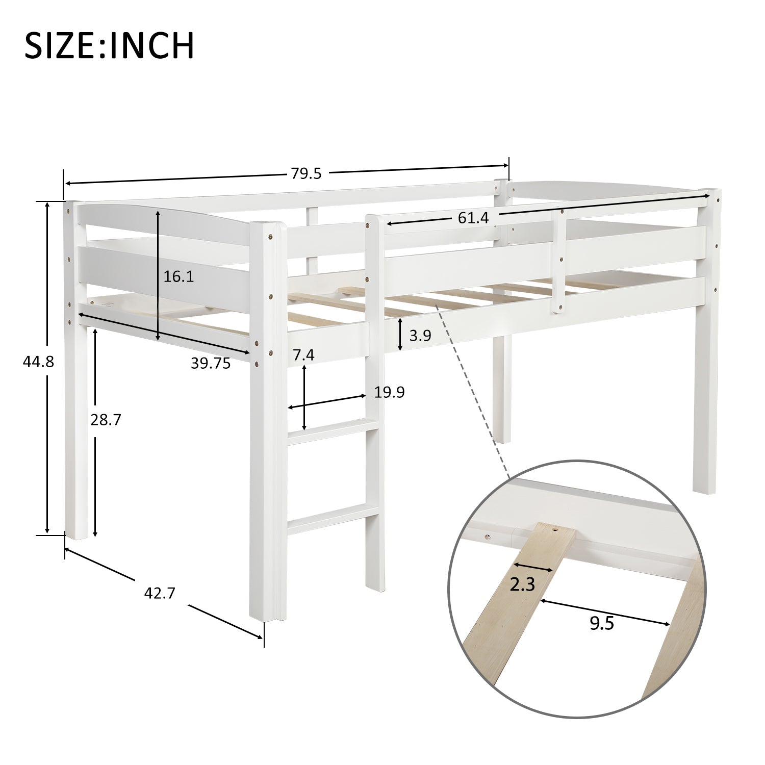 Twin Wood Loft Bed Low Loft Beds With Ladder,Twin,White Old Sku :Wf192082Aak White Solid Wood