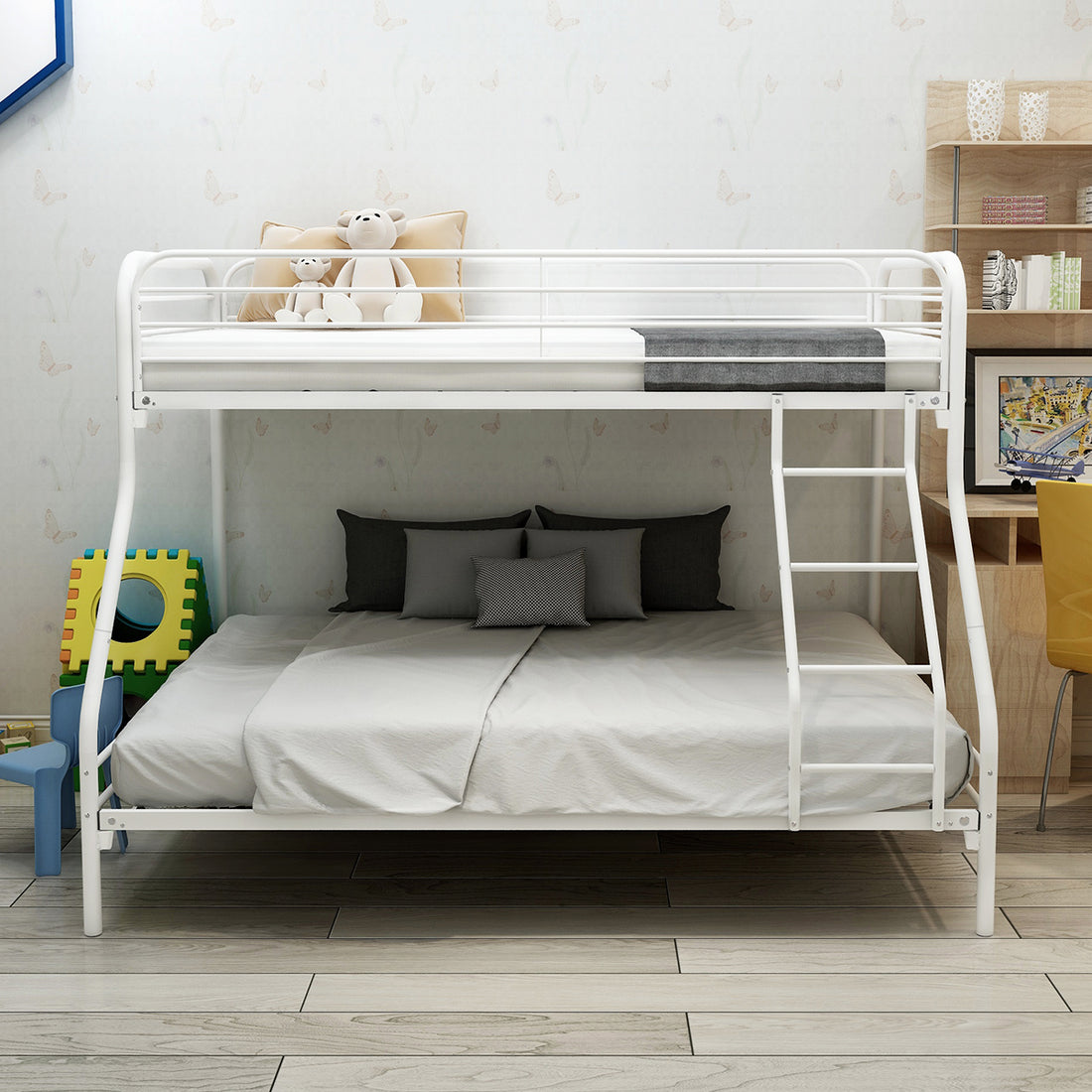 Heavy Duty Twin Over Full Metal Bunk Bed, Easy Assembly With Enhanced Upper Level Guardrail, White Box Spring Not Required Twin White Metal Bedroom Bunk Metal