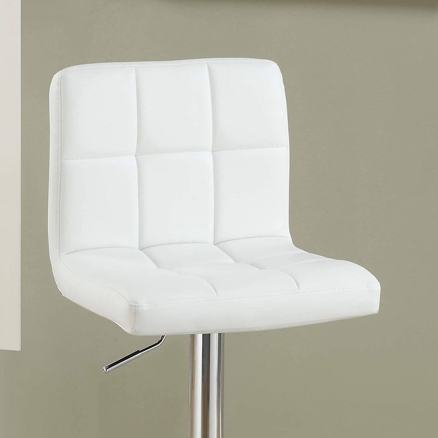 White Faux Leather Bar Stool Counter Height Chairs Set Of 2 Adjustable Height Kitchen Island Stools Modern White Dining Room Contemporary,Modern Bar Stools Tufted Back Metal