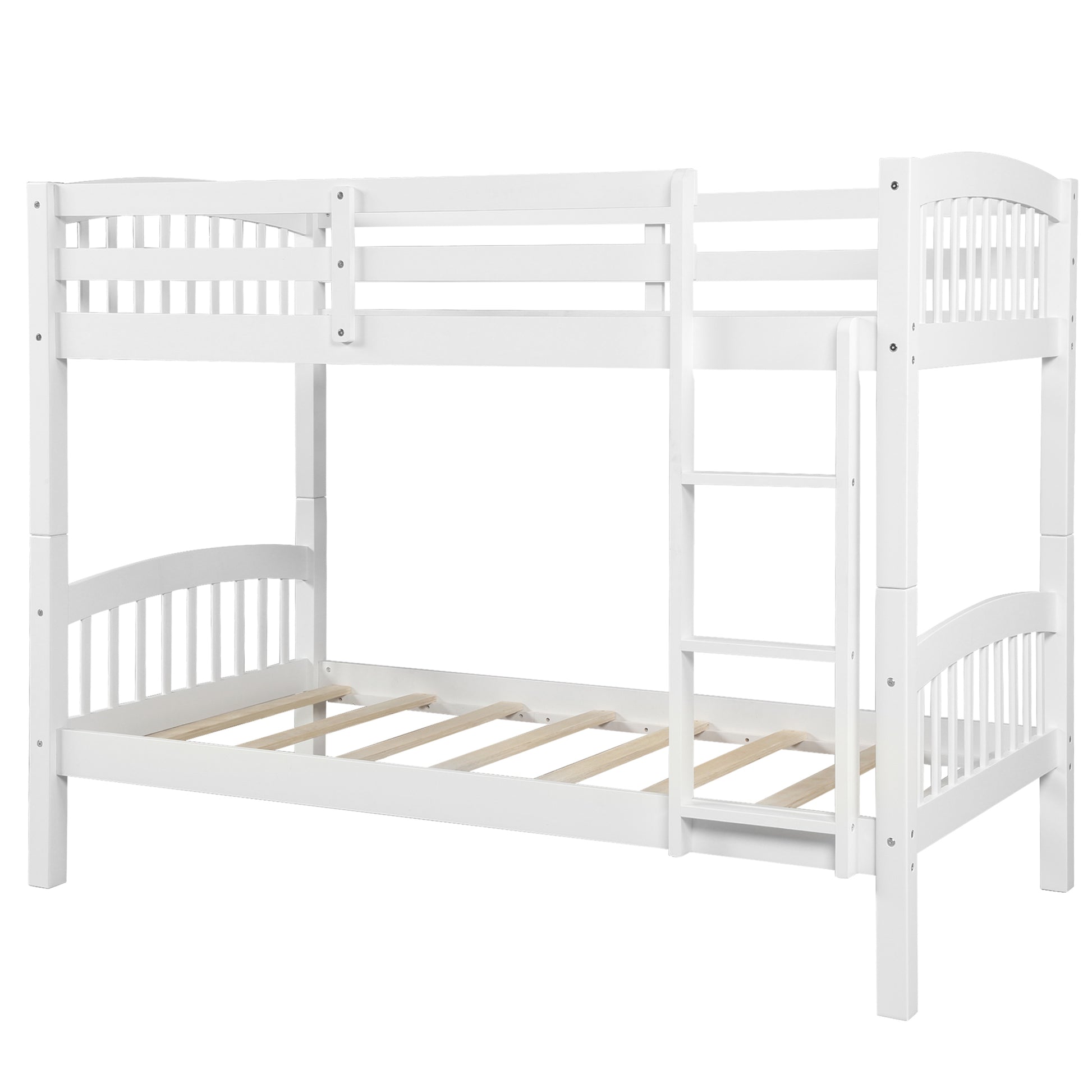 Twin Over Twin Bunk Bed With Ladder,White Old Sku: Lp000066Aak White Solid Wood