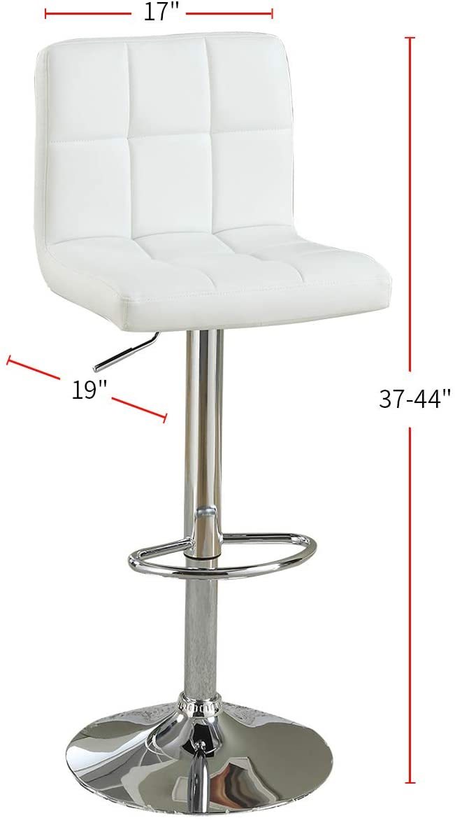 White Faux Leather Bar Stool Counter Height Chairs Set Of 2 Adjustable Height Kitchen Island Stools Modern White Dining Room Contemporary,Modern Bar Stools Tufted Back Metal