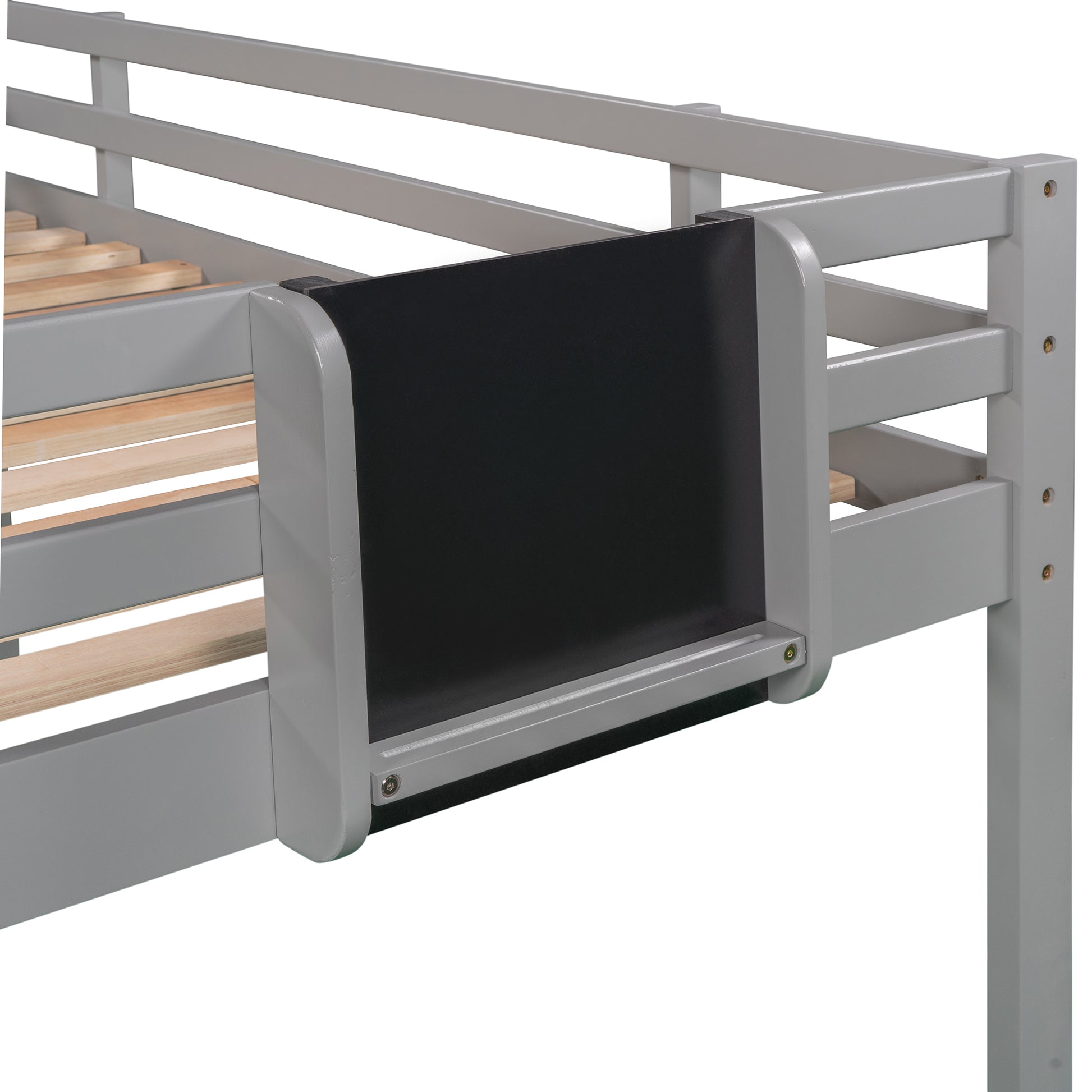 Twin Size Loft Bed Wood Bed With Slide, Stair And Chalkboard,Gray Old Sku :Wf282115Aae Gray Solid Wood