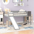 Twin Size Loft Bed Wood Bed With Slide, Stair And Chalkboard,Gray Old Sku :Wf282115Aae Gray Solid Wood