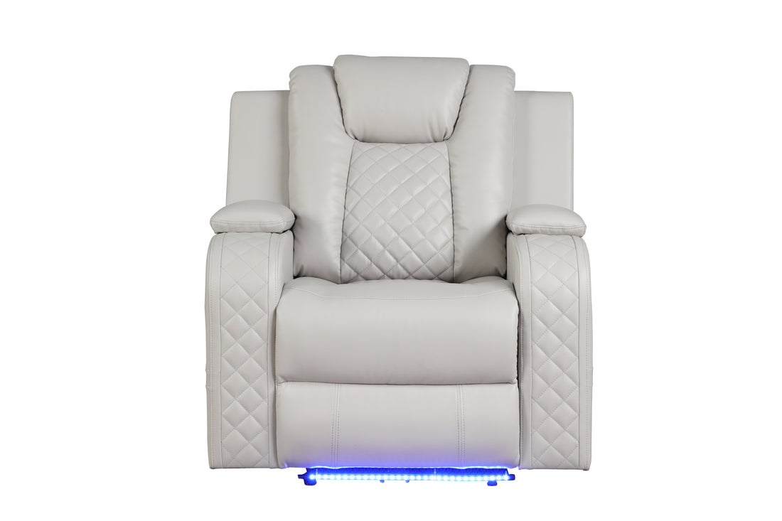 Benz Led & Power Recliner Chair Made With Faux Leather In Ice Beige Faux Leather Power Push Button Wood Primary Living Space Medium Soft Cushion Back Heavy Duty Modern Push Button Faux Leather