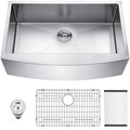 Brushed Nickel 16 Gauge Stainless Steel 33 In. Single Bowl Farmhouse Apron Kitchen Sink With Bottom Grid And Basket Strainer Brushed Nickel Stainless Steel