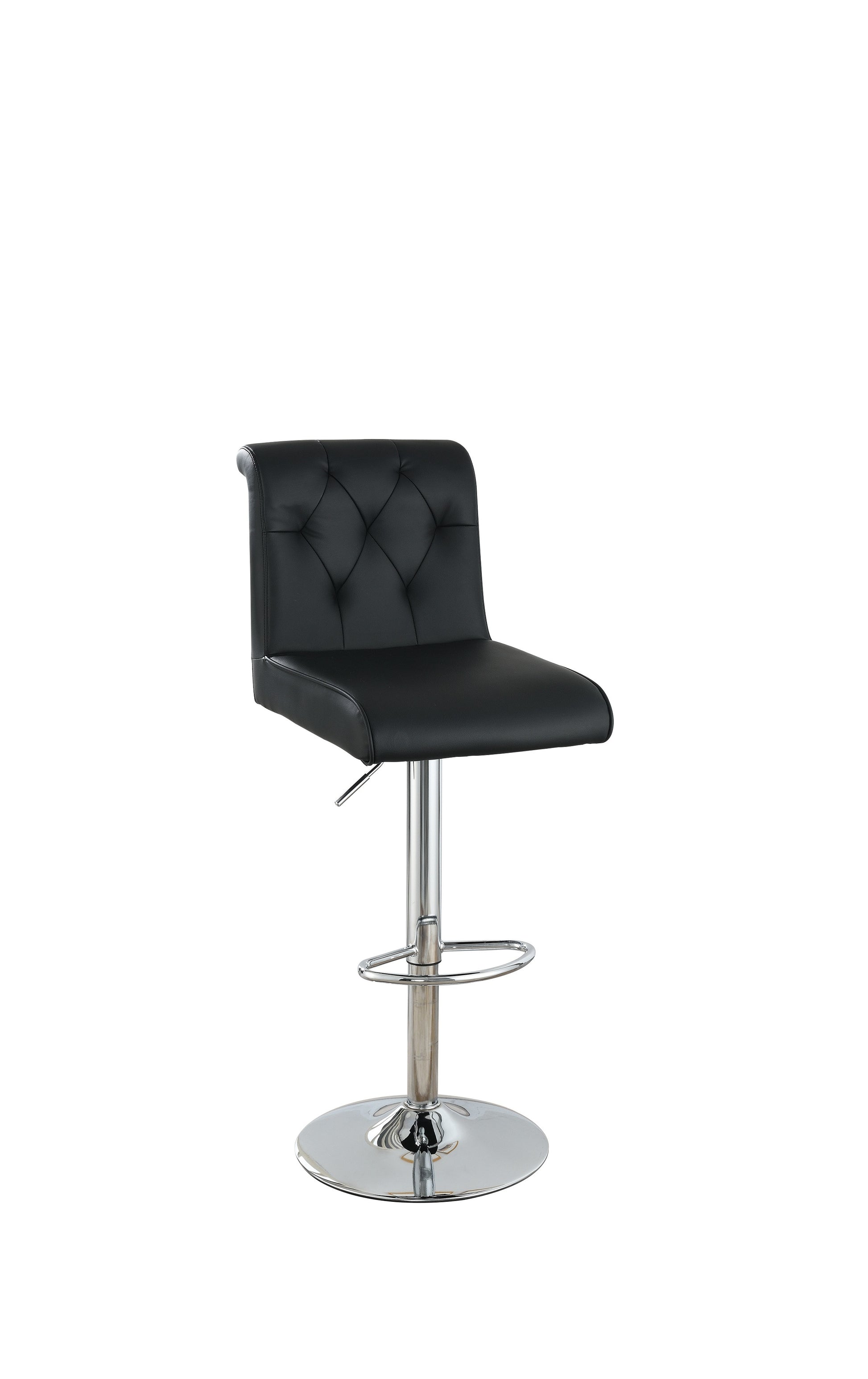 Adjustable Bar Stool Gas Lift Chair Black Faux Leather Tufted Chrome Base Modern Set Of 2 Chairs Dining Kitchen Black Dining Room Contemporary,Modern Bar Stools Tufted Back Metal