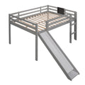 Full Size Loft Bed Wood Bed With Slide, Stair And Chalkboard,Gray Old Sku:Wf282116Aae Gray Solid Wood