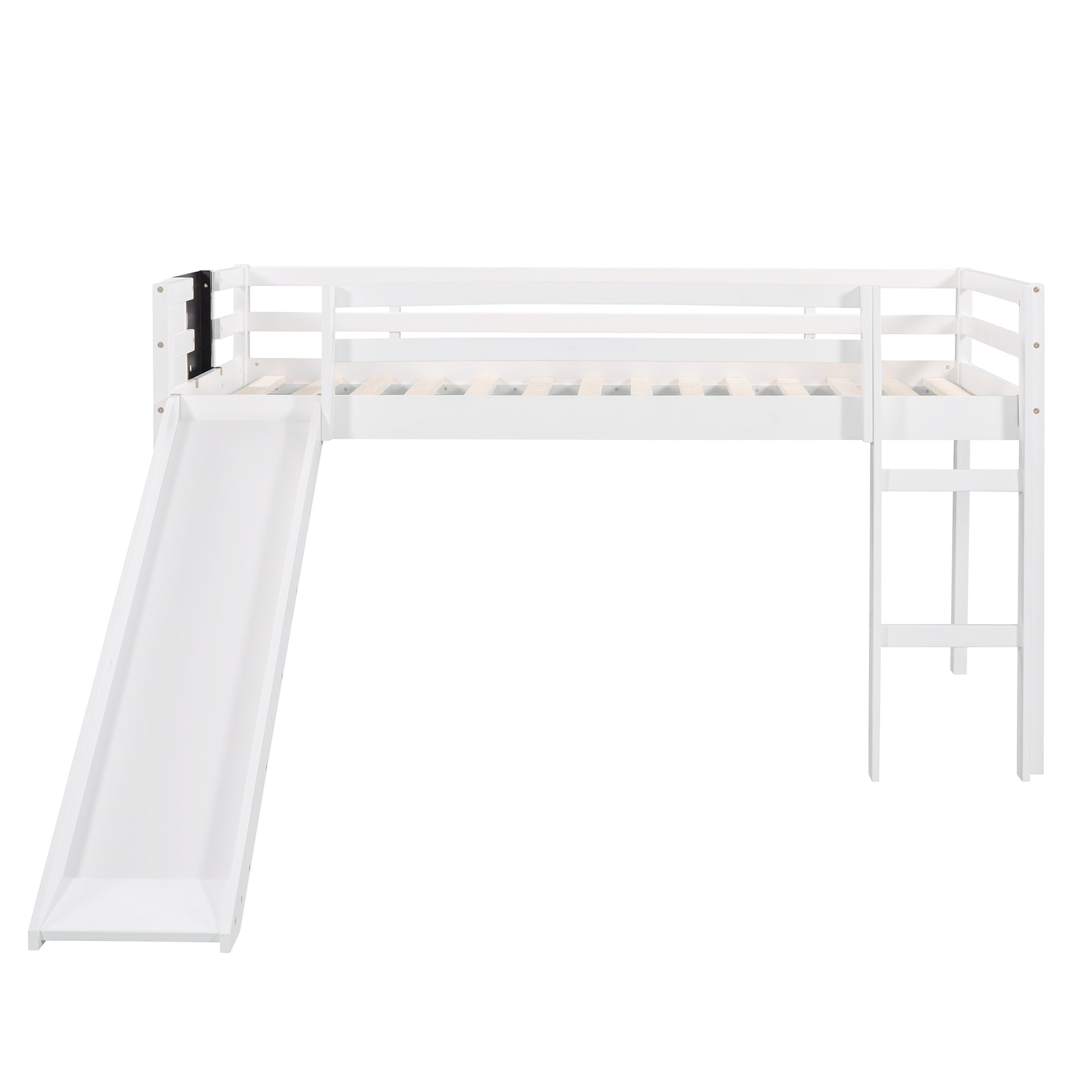 Twin Size Loft Bed Wood Bed With Slide, Stair And Chalkboard,White Old Sku :Wf282115Aak White Solid Wood