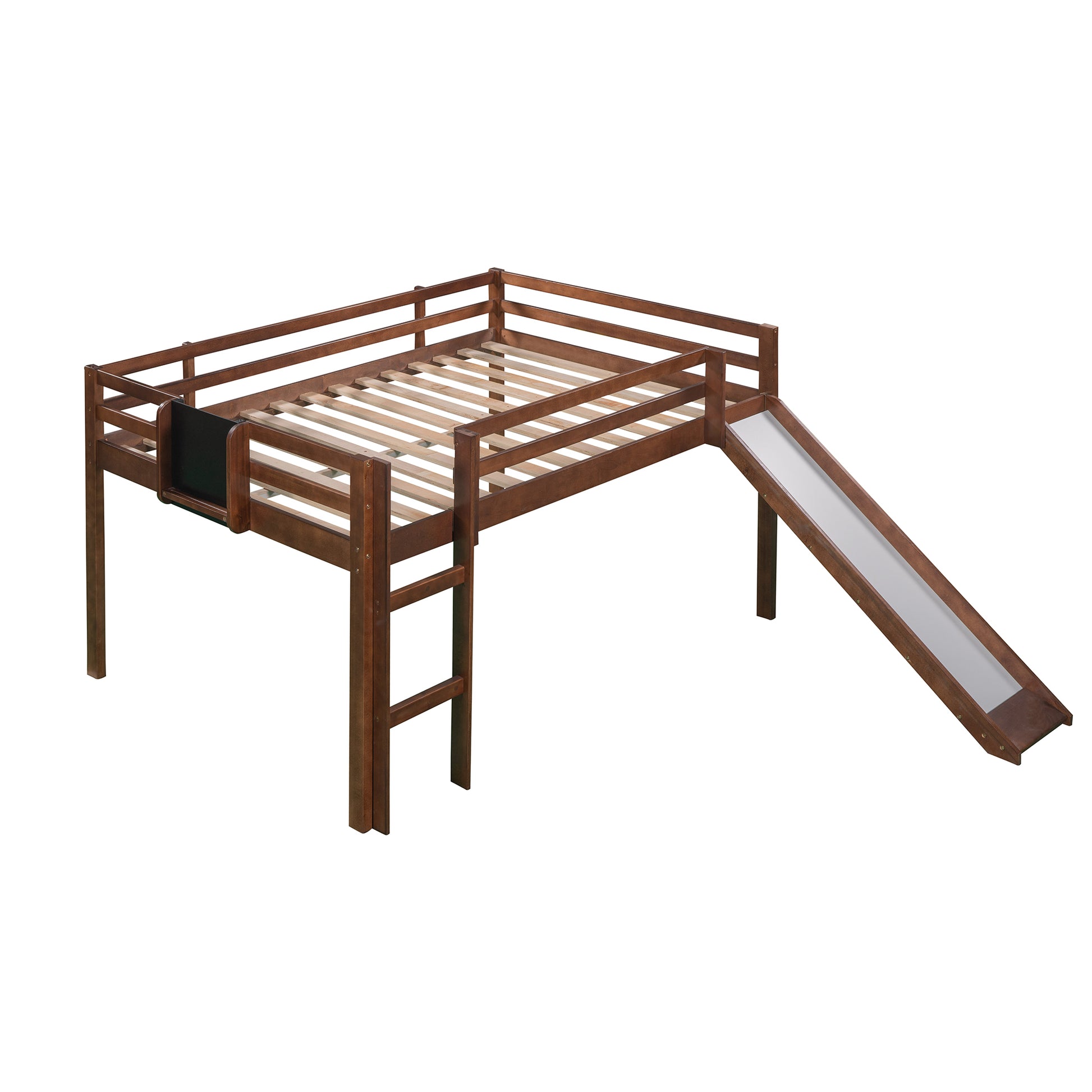 Full Size Loft Bed Wood Bed With Slide, Stair And Chalkboard,Walnut Old Sku:Wf282116Aal Walnut Solid Wood