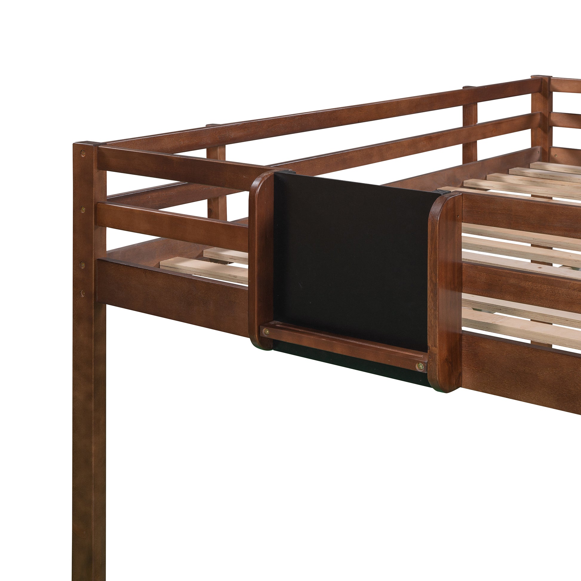 Full Size Loft Bed Wood Bed With Slide, Stair And Chalkboard,Walnut Old Sku:Wf282116Aal Walnut Solid Wood