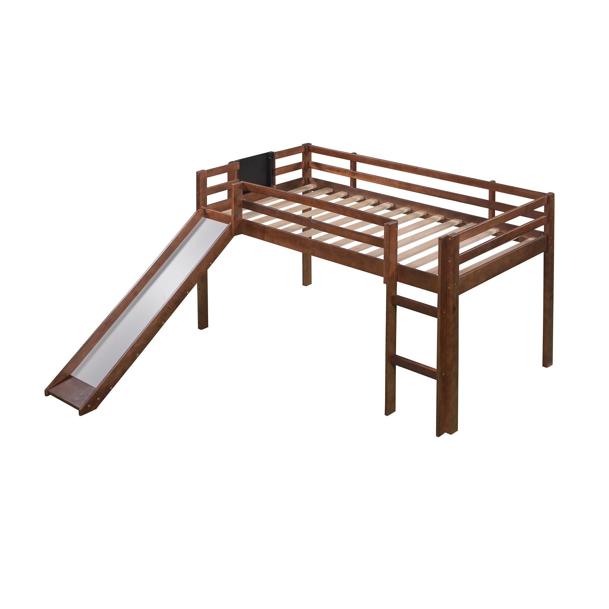 Twin Size Loft Bed Wood Bed With Slide, Stair And Chalkboard,Walnut Old Sku :Wf282115Aal Walnut Solid Wood