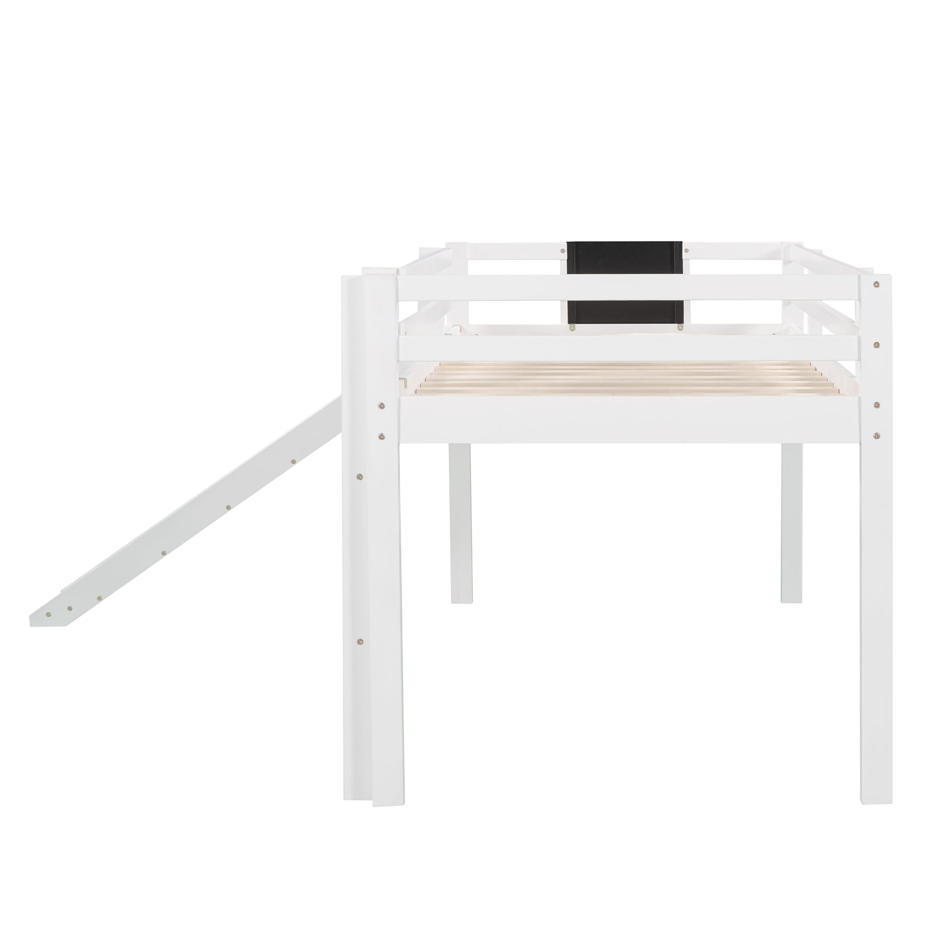 Twin Size Loft Bed Wood Bed With Slide, Stair And Chalkboard,White Old Sku :Wf282115Aak White Solid Wood