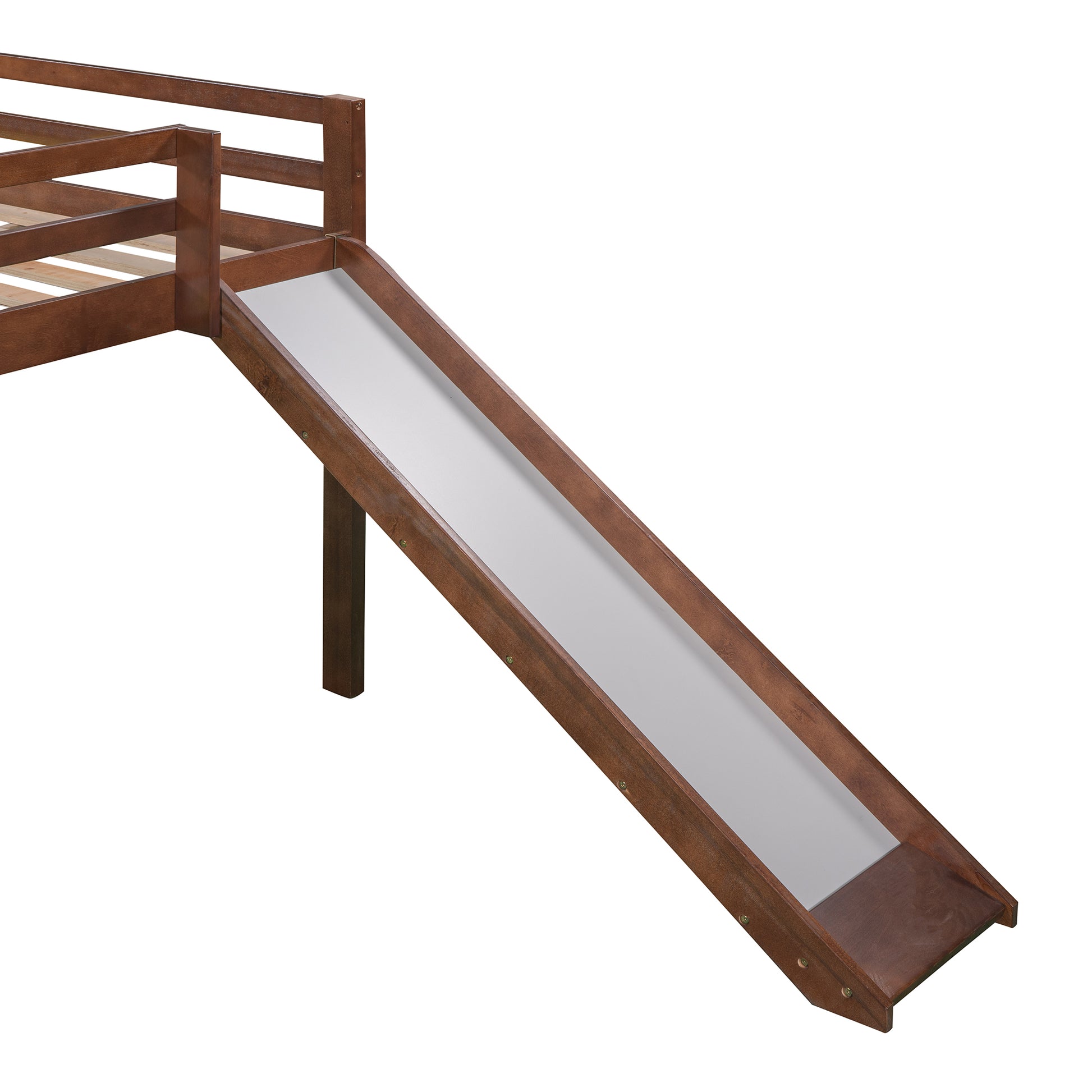 Full Size Loft Bed Wood Bed With Slide, Stair And Chalkboard,Walnut Old Sku:Wf282116Aal Walnut Solid Wood