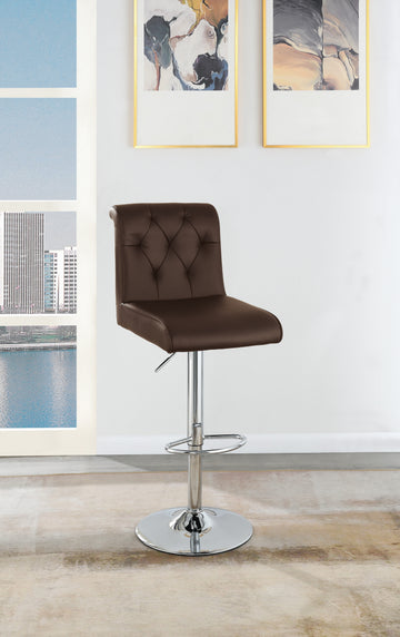 Adjustable Bar Stool Gas Lift Chair Espresso Faux Leather Tufted Chrome Base Modern Set Of 2 Chairs Dining Kitchen Espresso Dining Room Contemporary,Modern Bar Stools Tufted Back Metal