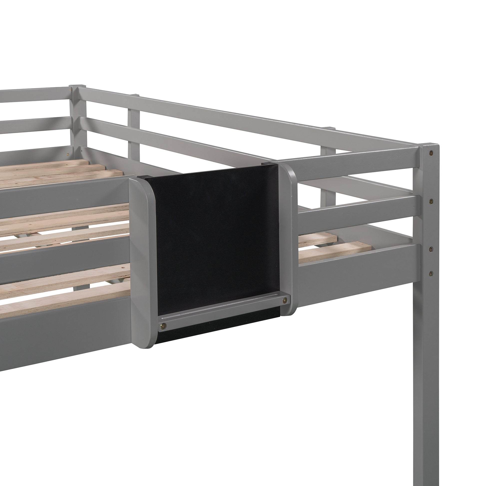 Full Size Loft Bed Wood Bed With Slide, Stair And Chalkboard,Gray Old Sku:Wf282116Aae Gray Solid Wood