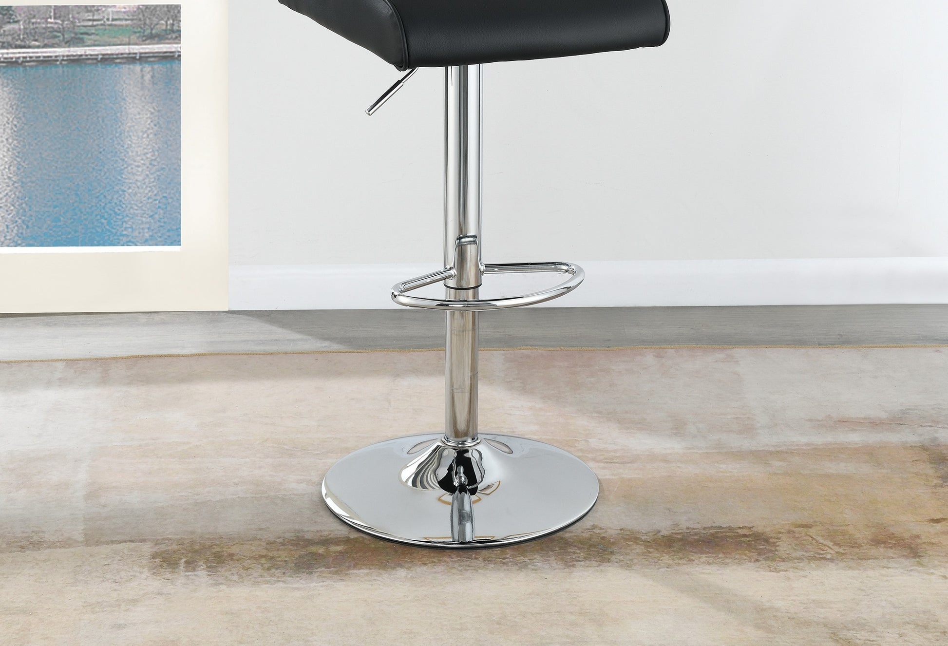 Adjustable Bar Stool Gas Lift Chair Black Faux Leather Tufted Chrome Base Modern Set Of 2 Chairs Dining Kitchen Black Dining Room Contemporary,Modern Bar Stools Tufted Back Metal