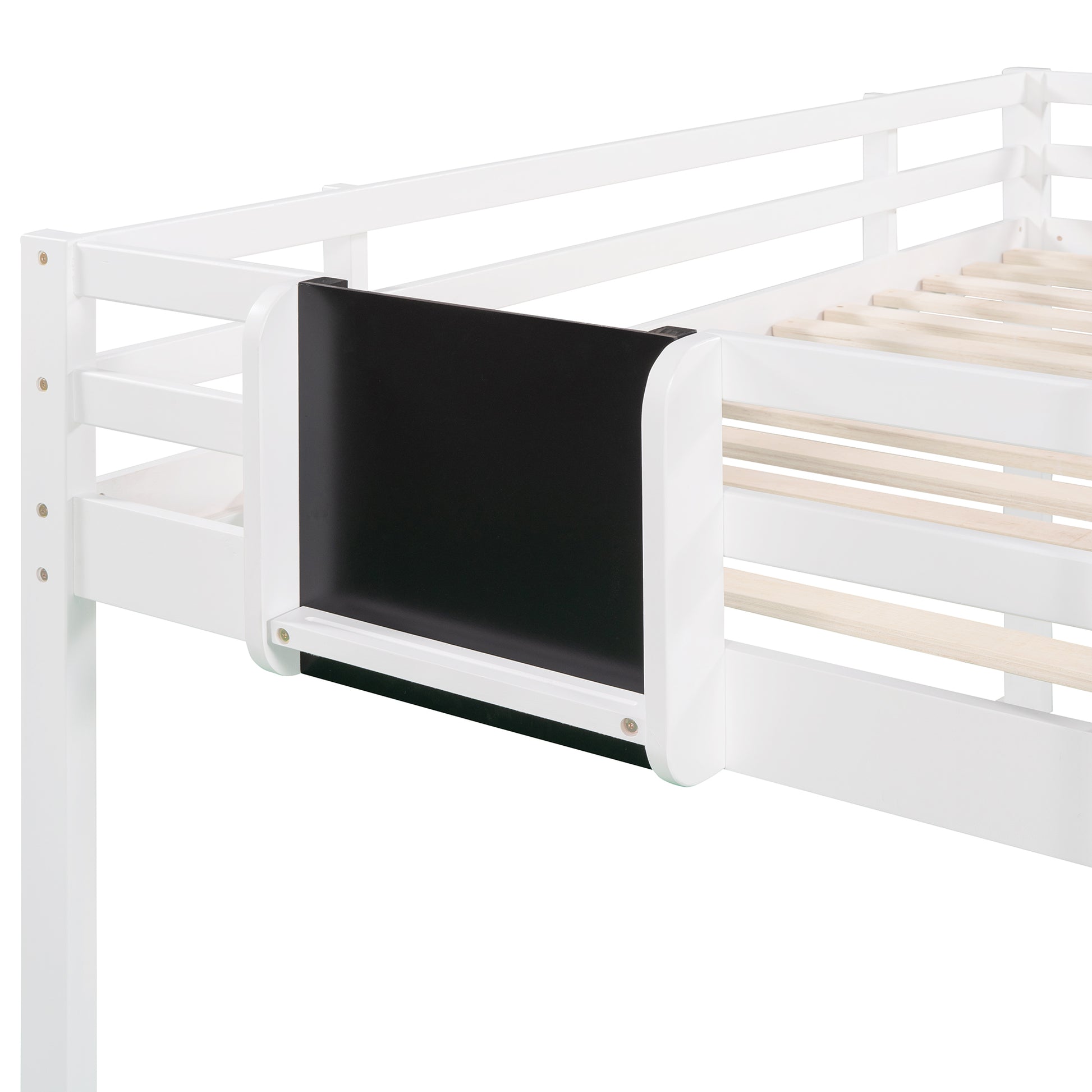 Twin Size Loft Bed Wood Bed With Slide, Stair And Chalkboard,White Old Sku :Wf282115Aak White Solid Wood