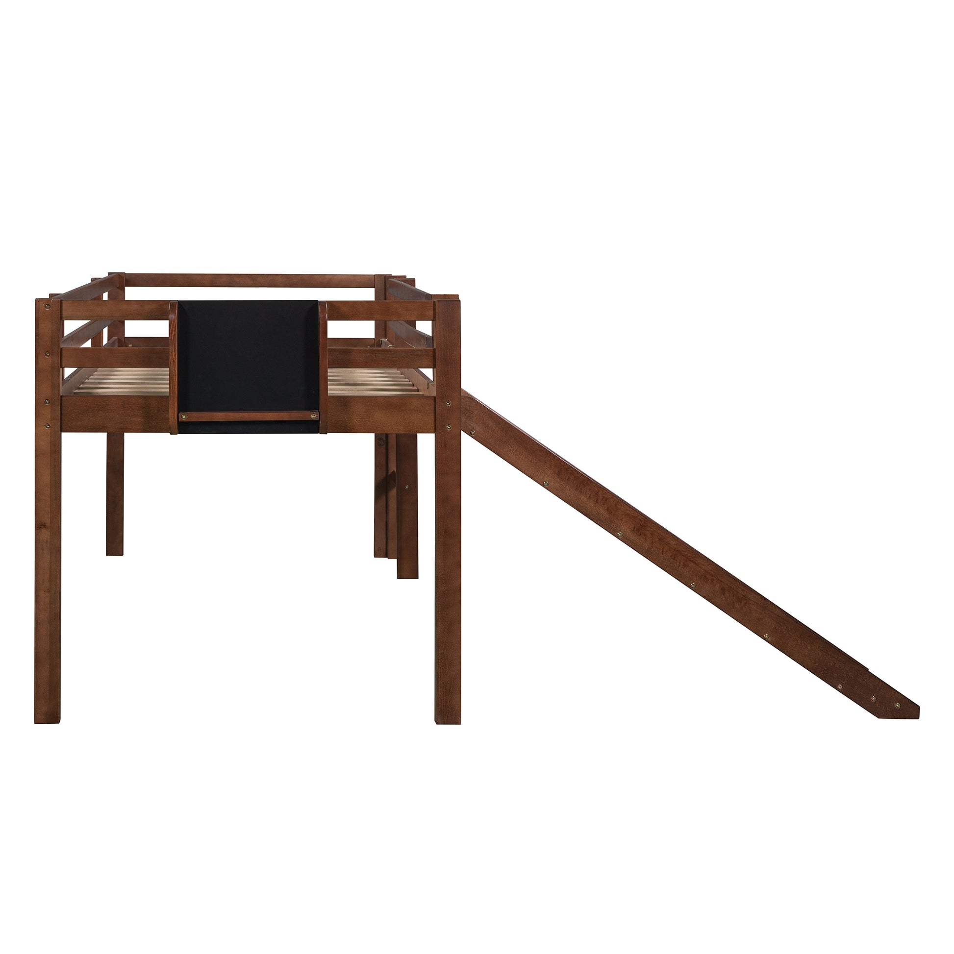 Twin Size Loft Bed Wood Bed With Slide, Stair And Chalkboard,Walnut Old Sku :Wf282115Aal Walnut Solid Wood