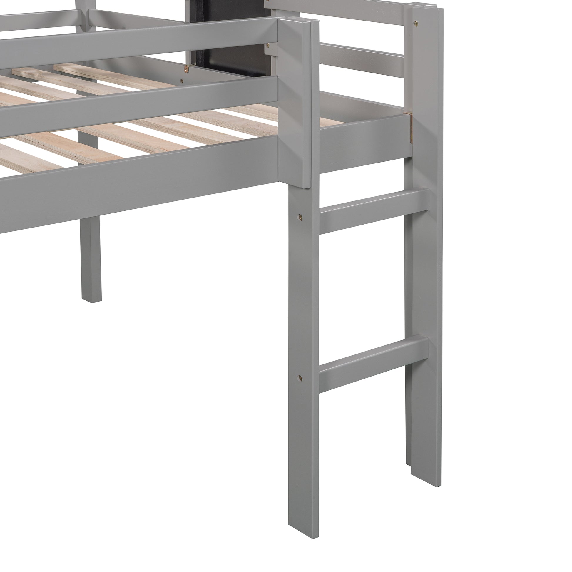 Full Size Loft Bed Wood Bed With Slide, Stair And Chalkboard,Gray Old Sku:Wf282116Aae Gray Solid Wood