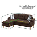 Living Room Corner Sectional Dark Coffee Polyfiber Chaise Sofa Reversible Sectional Coffee Primary Living Space Tufted Back Contemporary,Modern L Shaped Rubberwood Rolled Arms Solid Wood 4 Seat