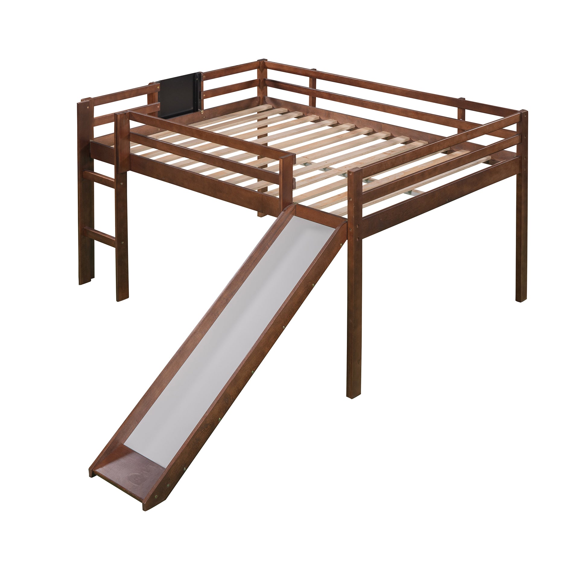 Full Size Loft Bed Wood Bed With Slide, Stair And Chalkboard,Walnut Old Sku:Wf282116Aal Walnut Solid Wood