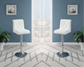 Adjustable Bar Stool Gas Lift Chair White Faux Leather Tufted Chrome Base Modern Set Of 2 Chairs Dining Kitchen White Dining Room Contemporary,Modern Bar Stools Tufted Back Metal