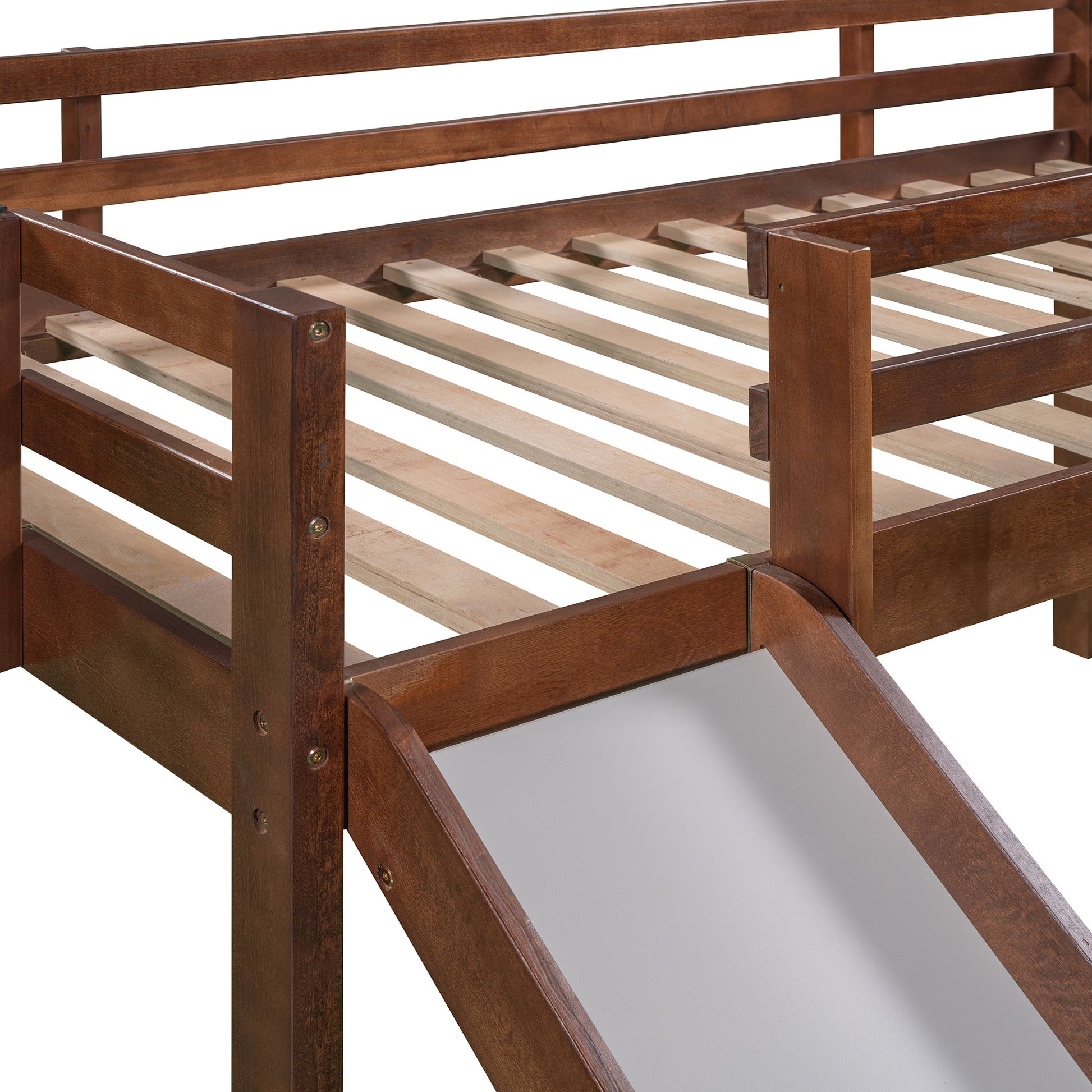 Twin Size Loft Bed Wood Bed With Slide, Stair And Chalkboard,Walnut Old Sku :Wf282115Aal Walnut Solid Wood