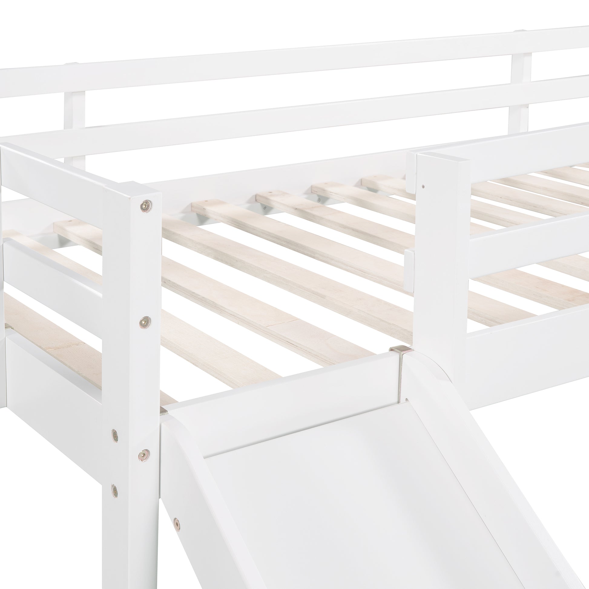 Twin Size Loft Bed Wood Bed With Slide, Stair And Chalkboard,White Old Sku :Wf282115Aak White Solid Wood