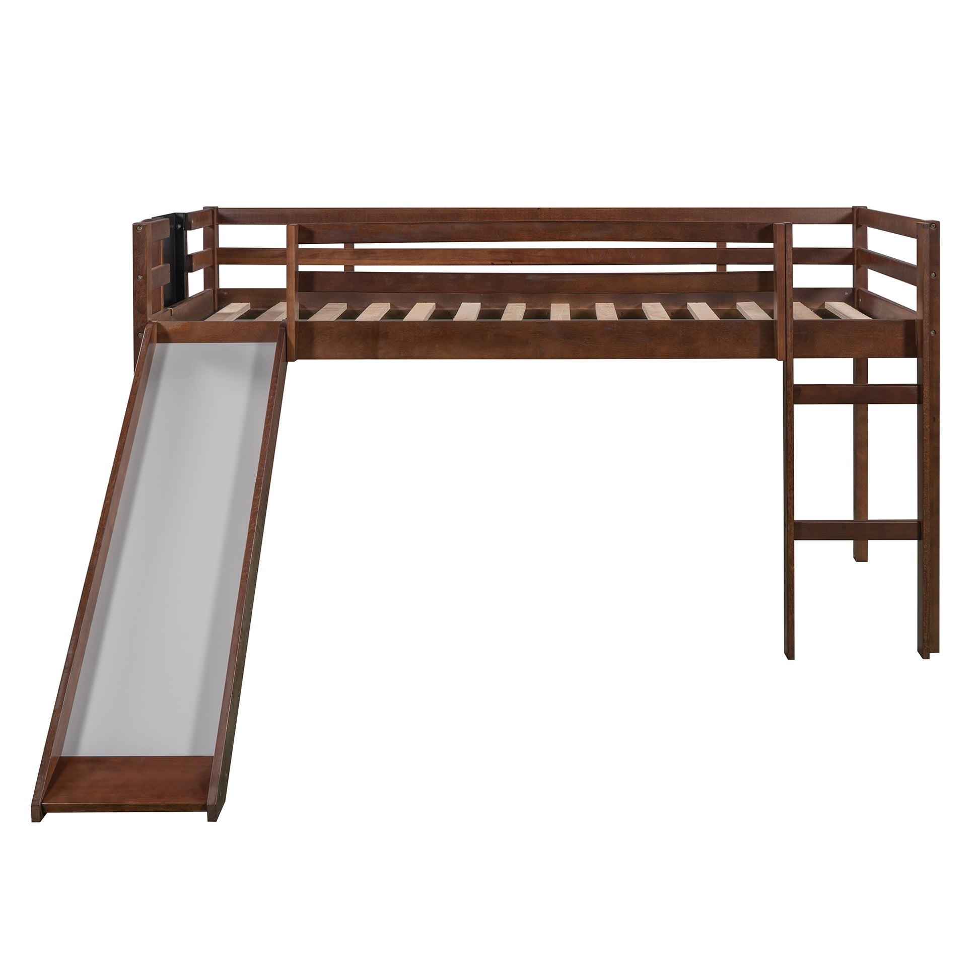 Twin Size Loft Bed Wood Bed With Slide, Stair And Chalkboard,Walnut Old Sku :Wf282115Aal Walnut Solid Wood