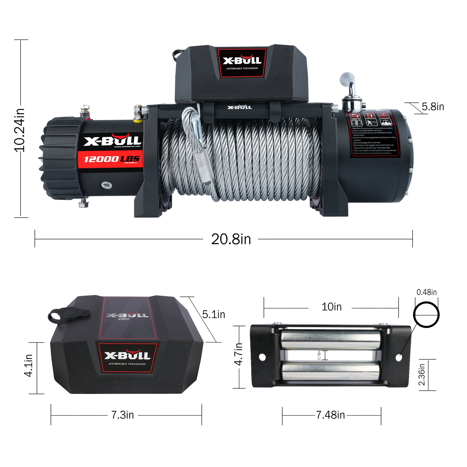 Electric Winch 12000 Lbs Steel Cable Wireless Remote Off Road 4Wd Black Stainless Steel