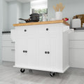 Kitchen Island Cart With Two Storage Cabinets And Two Locking Wheels,43.31 Inch Width,4 Door Cabinet And Two Drawers,Spice Rack, Towel Rack White White Mdf