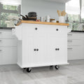Kitchen Island Cart With Two Storage Cabinets And Two Locking Wheels,43.31 Inch Width,4 Door Cabinet And Two Drawers,Spice Rack, Towel Rack White White Mdf
