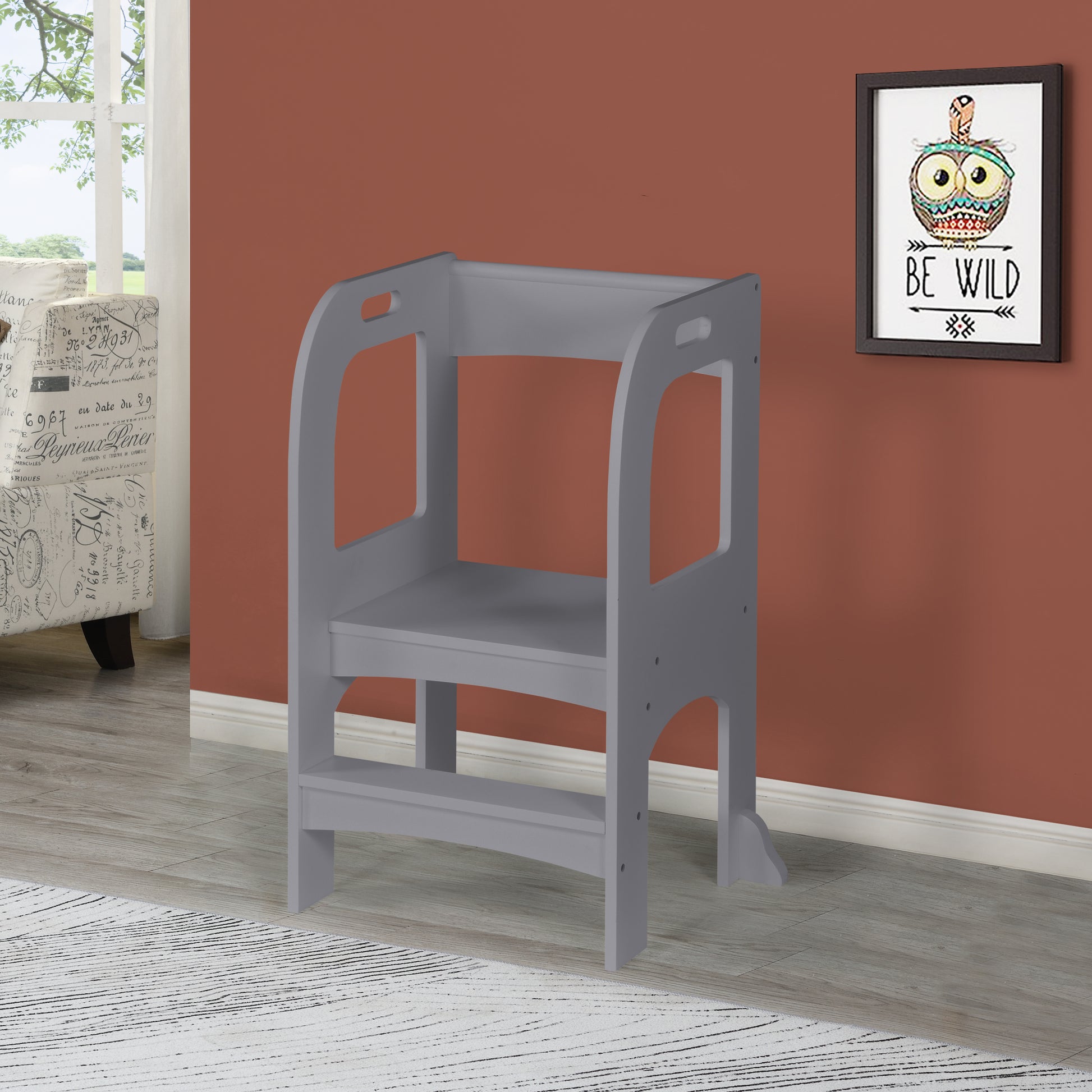 Child Standing Tower, Step Stools For Kids, Toddler Step Stool For Kitchen Counter,Gray Gray Mdf