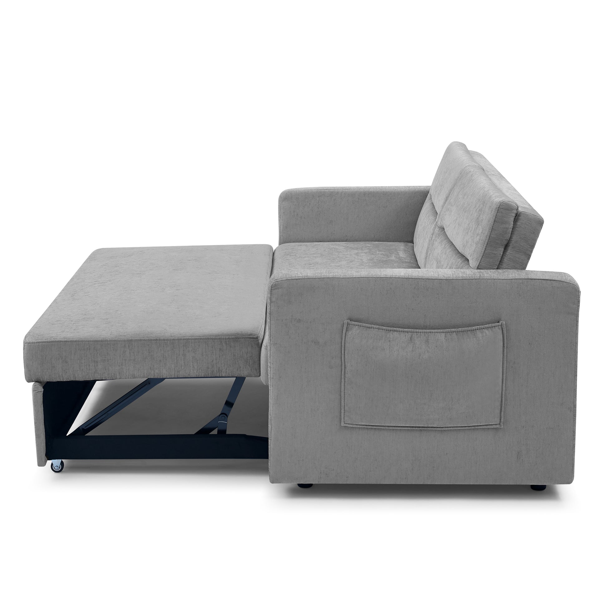 Loveseats Sofa Bed With Pull Out Bed, Adjsutable Back And Two Arm Pocket,Grey Grey Chenille