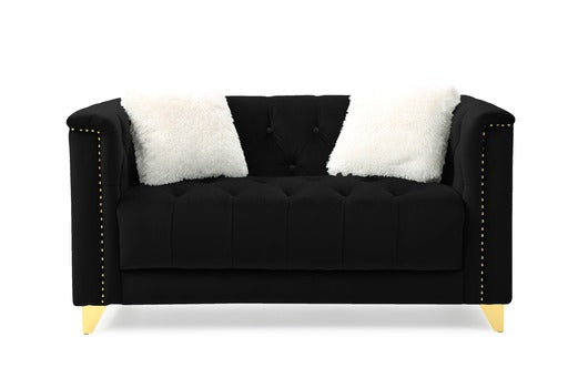 Love Seat In Black Black Velvet